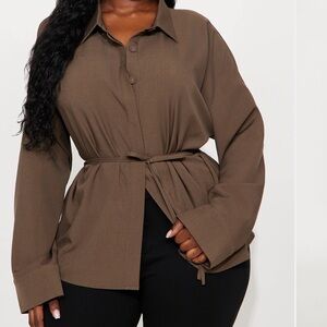 Fashion Nova Brown Button Down Shirt